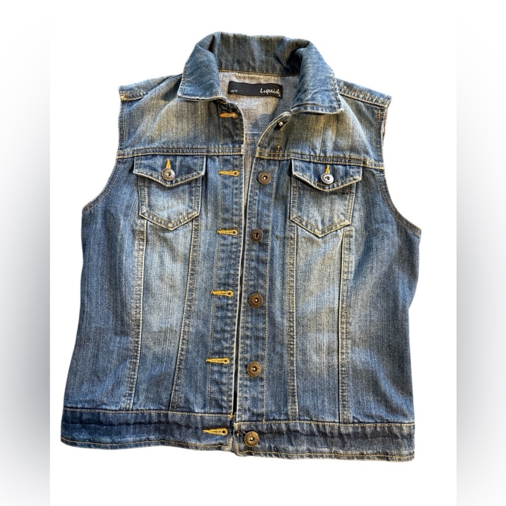 Liquid Denim button front vest, med blue fade, Sz XS, front pockets, gd cond - Picture 2 of 11